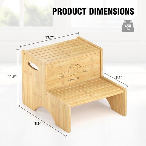 Bamboo 2 Step Stools for Kids, Toddler Step Stool with Non-Slip Stepping Surface, Heavy Duty Foot Stool Holds up to 450Lb Two Stepping Stool for Bathroom Sink Bedroom Kitchen (White) in Saudi Arabia