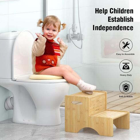 Bamboo 2 Step Stools for Kids, Toddler Step Stool with Non-Slip Stepping Surface, Heavy Duty Foot Stool Holds up to 450Lb Two Stepping Stool for Bathroom Sink Bedroom Kitchen (White) in Saudi Arabia