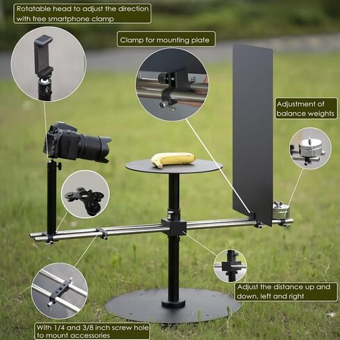 360 Rotating Camera Spinning Plateform with Table Clamp, Photography Turntable Photo Booth for Smartphone and Cameras, 360 Video Spinner for Food Jewelry Slow Motion Bullet-time etc in Saudi Arabia