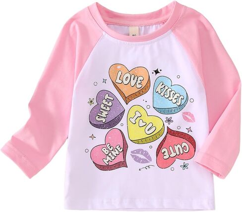 Toddler Girl Valentines Shirt Cute Love Heart Graphic T-Shirt Funny Valentines Raglan Long Sleeve Tee Tops in Saudi Arabia
