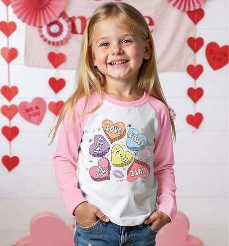Toddler Girl Valentines Shirt Cute Love Heart Graphic T-Shirt Funny Valentines Raglan Long Sleeve Tee Tops in Saudi Arabia