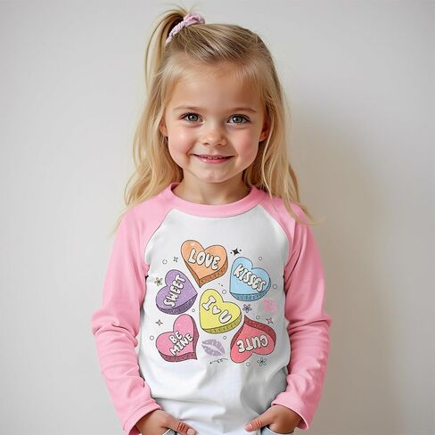 Toddler Girl Valentines Shirt Cute Love Heart Graphic T-Shirt Funny Valentines Raglan Long Sleeve Tee Tops in Saudi Arabia