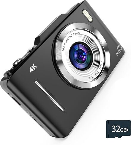 4K Digital Camera - 48MP Photos 32GB SD Card & Lanyard Included - Cameras for Photography, Digital Point and Shoot Camera, Mini Camera, Small Camera Gift for Kids, Girls, Students & Teens in Saudi Arabia