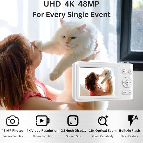 4K Digital Camera - 48MP Photos 32GB SD Card & Lanyard Included - Cameras for Photography, Digital Point and Shoot Camera, Mini Camera, Small Camera Gift for Kids, Girls, Students & Teens in Saudi Arabia