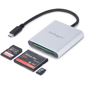 StarTech.com USB 3.0 Flash Memory Multi-Card Reader/Writer with USB-C - SD microSD and CompactFlash Card Reader w/ Integrated USB-C Cable (FCREADU3C)