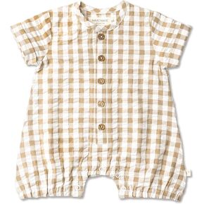 MakeMake Organics Organic Cotton Muslin Baby Toddler Kids Boys Girls Gender Neutral Short Romper Infant Henley Short Sleeve