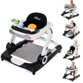 Baby Walker,4-Gear Height Adjustable Baby Walker with Wheels,5 in 1 Baby Activity Center,Music and Lights Bouncer Walker for Baby Boy 6-18 Months,Adjustable Speed Baby Push Walker