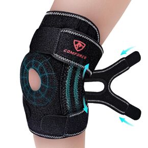 Knee Brace for Women & Men with Side Stabilizers & Patella Gel Pads, Adjustable Knee Wrap for Knee Pain, Knee Compression Sleeve for Injury Recovery, Running, Workouts
