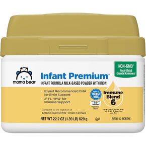 Amazon Brand - Mama Bear Infant Premium Milk-Based Baby Formula Powder with Iron, 2'FL HMO, Omega-3 DHA and Choline, Brain, Growth, Immunity, Non-GMO, 2.12 pound (Pack of 1)