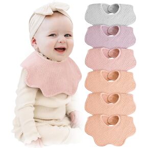 Konssy Muslin Baby Bibs 6 Pack Bandana Drool 100% Cotton for Unisex Baby, Solid Set Teething and Drooling