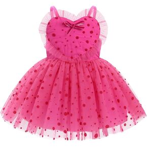 Baby Girl First Valentine Heart Tulle Dress Infant Butterfly Polka Dot Sleeveless My 1st Birthday Cake Smash Outfits