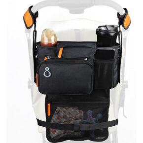 Universal Stroller Organizer with Cup Holder and Phone Holder, Insulated Cup Holder, Large Pocket, Stroller Caddy for Phone Fits Most of Stroller Like Baby Jogger, Britax, BOB, Umbrella, Doona (Black)