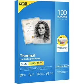 KTRIO Laminating Sheets 11.5 x 17.5 inch, 100 Pack Thermal Laminating Pouches, 3 Mil Clear Lamination Paper for School, Home & Office, Round Corner Design, Laminator Machine Needed