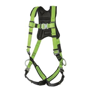 Peakworks Fall Protection Full Body Padded Safety Harness with Back Support, 5-Point Adjustment, Fall Indicator, Back & Side D-Rings, Stab Lock Buckles, Hi Vis Green/Black, Universal Fit, V8006110