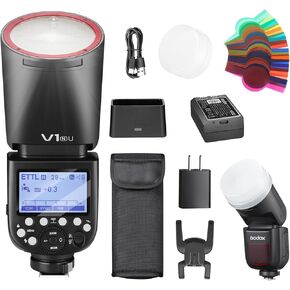 Godox V1N V1 N Round Head Speedlite for Nikon TTL Hot Shoe Flash 2.4G X Wireless HSS 1/8000s 2980mAh Lithium Battery LED Modeling Lamp Shot speedlight with Tri-Color Diffuser for Nikon(USA Version)