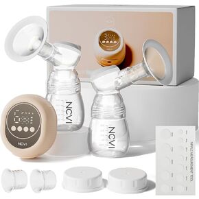 NCVI 8128 Electric Breast Pump with 4 Modes 9 Levels, Automatic Double Breastfeeding Pump Machine for Over Milk with 24mm Flanges Parts, Anti-Backflow Non-Spill