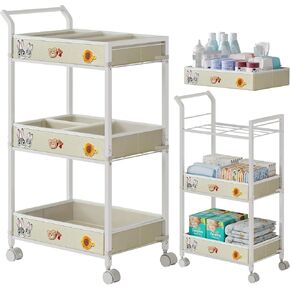 REKITA Baby Diaper Cart, 3-Tier Rolling Diaper Caddy for Newborn Essentials Must Haves, Detachable Bedside Cart, Large Capacity Diaper Caddy Organizer