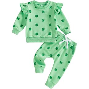Toddler Baby Girl St Patricks Day Clothes Clover Long Sleeve Sweatshirt and Long Pants Set Infant Irish Outfit