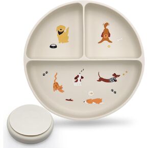 Silicone Suction Plates with Dividers - Grip Plates for Babies 6-12 Months and Toddlers 1-3, Toddler and Baby Dishes, Baby Led Weaning Essentials, Dishwasher Safe (Dogs and Cats)