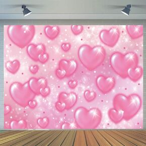 CYLYH 8x6FT Pink Heart Photo Backdrop Valentine's Day Backdrop 90s Background Sweet Women Men Happy Birthday Party Photography Background Studio Props
