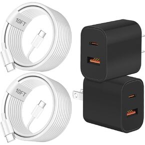Fast Charger iPhone,Dual Port A/C iPhone Charger Fast Charging Adapter[Apple MFi Certified]2Pack Quick Double iPhone Wall Charger Block 10FT USBC to Lightning Cable for iPhone 14/13/12/11/ProMax/XS/XR