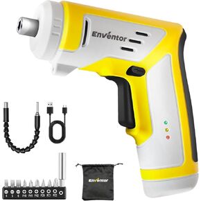 Enventor Electric Screwdriver Set, 4V Cordless Power Screwdriver Kit with 52pcs Accessories, 2000mAh Battery, Type-C Charging, 4.5Nm Screw Gun, 9+1 Torque Setting, 2 Position Handle, LED & Flashlight