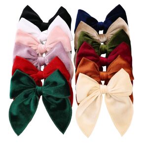 12 PCS Large Fable Bow Hair Clip for Little Girl Kids Linen Velvet Hair Bows Barrettes Alligator Clips Baby Mom Women Hair Accessories (Linen 12 PCS)