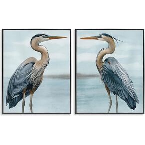 Stupell Industries Detailed Heron Bird Duo 2 Piece Gray Framed Giclee Art Set Design by Grace Popp