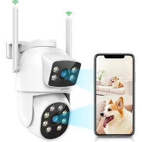 OOSSXX (Dual Lens & 2-Way Audio) Security Cameras Outdoor System Wireless WiFi PTZ Camera for Home Surveillance Indoor Video Color Night Vision House Door Monitor Alarm Waterproof