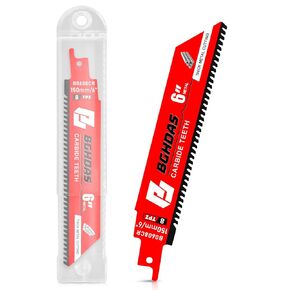 Carbide Reciprocating Saw Blade B0608CR Carbide Tip for Thick Metal Cutting, Alloy Steel 6-Inch 8TPI, 5-Pack