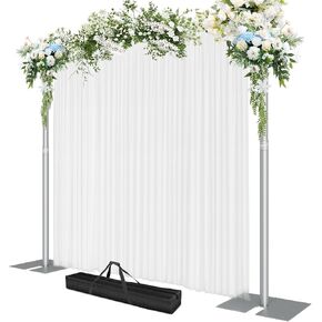 EMART Heavy Duty Backdrop Stand, 8.5x10Ft Adjustable Pipe and Drape kit with 9.26 LBS Steel Flat Base, Sturdy Metal Diy Photo Background Frame for Parties, Events, Wedding, Photography - Silver