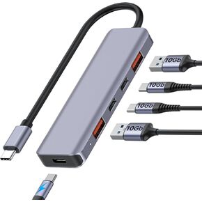 Getatek USB C Hub, 5-in-1 USB C Adapter, with 100W PD Charging, 2 * 10Gbps USB 3.2 Data Ports, 2 * 10Gbps USB C Hight-Speed Data Transport Suit for MacBook Pro/Air, iPhone 15, iPhone 15 Pro Max, Dell