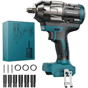 Cordless Impact Wrench for Makita 18V Battery,1/2 inch Impact Driver-900Ft-LBS(1200N.M),High Torque Impact Wrench(2100RPM)-LED Work Light and 6 Sockets（NO Battery）