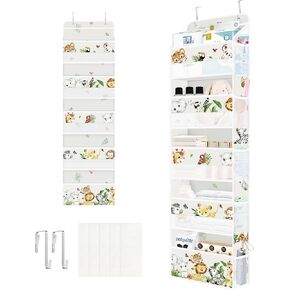 Clastyle Grey Animal Kids Over The Door Organizer with 5 Large Pockets Elephant Monkey Nursery Hanging Storage Organizer Clothes Diaper Toy Closet Door Hanging Shelf Storage for Bedroom Bathroom