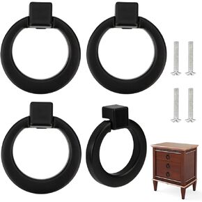 Drop Ring Drawer Pulls Antique Round Cabinet Ring Pulls Dresser Brushed Gold Cabinet Pulls for Furniture Hardware Cupboard Closet Door Handle 4Pcs (Brushed Copper)