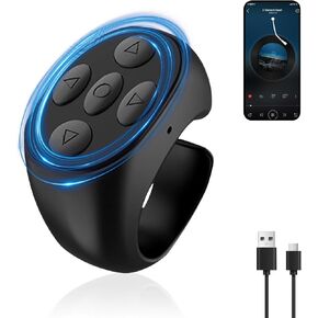 جهاز التحكم عن بُعد Bluetooth اللاسلكي اللاسلكي ، 2025 جديد TIK-to-k التحكم عن بُعد في تطبيق Kindle Page ، قم بتمرير حلقات الكاميرا القابلة لإعادة الشحن عن بُعد (Black-USB) (أبيض)
