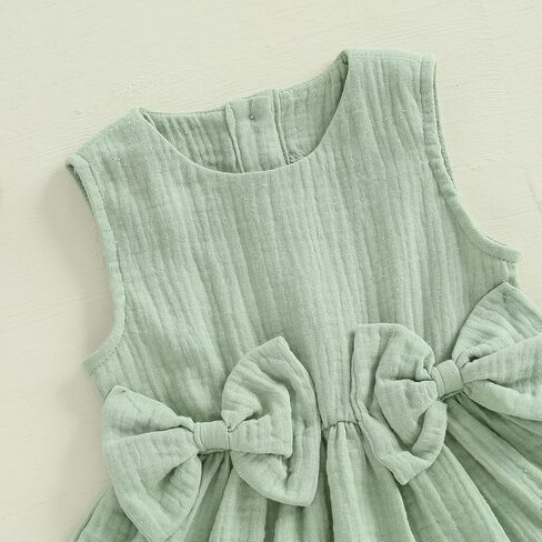 Kupretty Toddler Girl Summer Clothes Baby Solid Linen Outfit Bows Ruffle Tank Tops Shirts + Ruffled Short Set in Kuwait