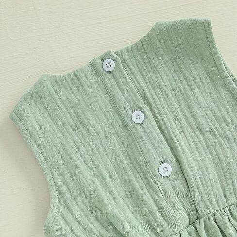 Kupretty Toddler Girl Summer Clothes Baby Solid Linen Outfit Bows Ruffle Tank Tops Shirts + Ruffled Short Set in Kuwait