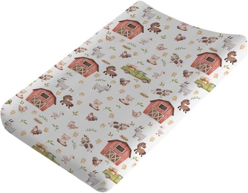 Baby Farm Life Changing Pad Covers for Boy Girl 32''x16'' Farm Animals Pig Goat Horse Cow Chick Rooster Duck Leaves Barn Truck Unisex Fitted Diaper Changing Pad Mats Soft Cradle & Bassinet Sheets in Saudi Arabia