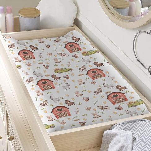Baby Farm Life Changing Pad Covers for Boy Girl 32''x16'' Farm Animals Pig Goat Horse Cow Chick Rooster Duck Leaves Barn Truck Unisex Fitted Diaper Changing Pad Mats Soft Cradle & Bassinet Sheets in Saudi Arabia