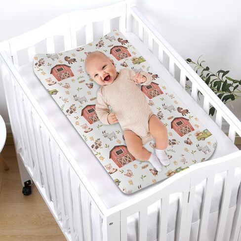 Baby Farm Life Changing Pad Covers for Boy Girl 32''x16'' Farm Animals Pig Goat Horse Cow Chick Rooster Duck Leaves Barn Truck Unisex Fitted Diaper Changing Pad Mats Soft Cradle & Bassinet Sheets in Saudi Arabia