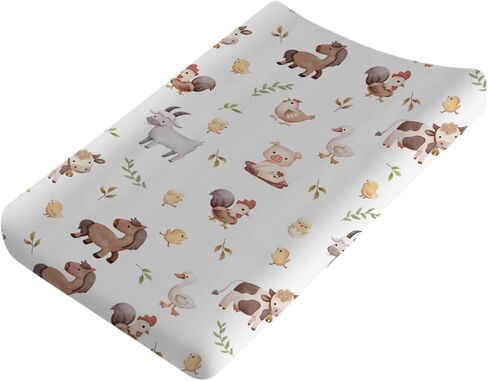 Baby Farm Life Changing Pad Covers for Boy Girl 32''x16'' Farm Animals Pig Goat Horse Cow Chick Rooster Duck Leaves Barn Truck Unisex Fitted Diaper Changing Pad Mats Soft Cradle & Bassinet Sheets in Saudi Arabia