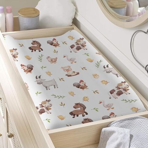 Baby Farm Life Changing Pad Covers for Boy Girl 32''x16'' Farm Animals Pig Goat Horse Cow Chick Rooster Duck Leaves Barn Truck Unisex Fitted Diaper Changing Pad Mats Soft Cradle & Bassinet Sheets in Saudi Arabia
