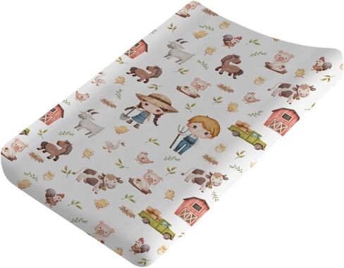 Baby Farm Life Changing Pad Covers for Boy Girl 32''x16'' Farm Animals Pig Goat Horse Cow Chick Rooster Duck Leaves Barn Truck Unisex Fitted Diaper Changing Pad Mats Soft Cradle & Bassinet Sheets in Saudi Arabia