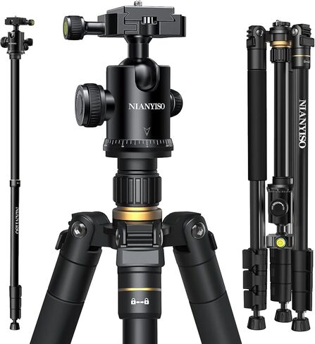 Camera Tripod 69 Inch, Patented 3-Way Swivel Portable Phone Tripod Professional Aluminum Alloy Travel Phone Camera Stand Monopod for Canon Nikon GoPro DSLR, DV Video Camcorder, Smartphone Black in Saudi Arabia