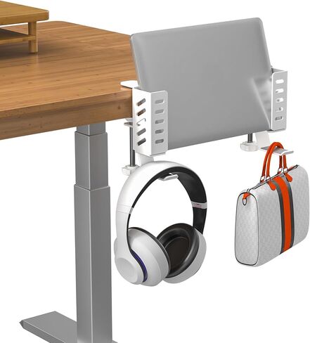 Desk Side Storage Organizer Width Adjustable No Drill Laptop Holder with Headphone Stand Clamp Organizer for Laptops Keyboards Headphone Tablets （Black） in Kuwait