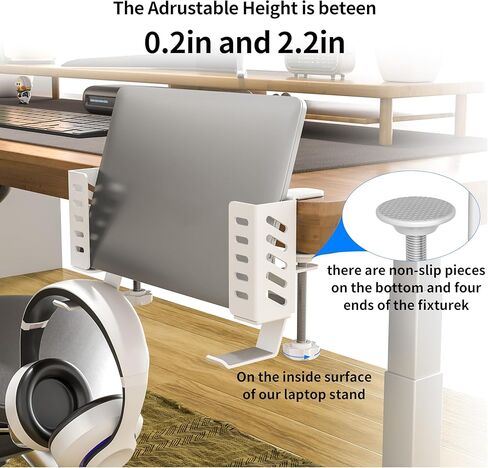 Desk Side Storage Organizer Width Adjustable No Drill Laptop Holder with Headphone Stand Clamp Organizer for Laptops Keyboards Headphone Tablets （Black） in Kuwait