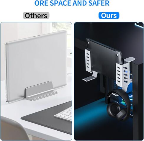 Desk Side Storage Organizer Width Adjustable No Drill Laptop Holder with Headphone Stand Clamp Organizer for Laptops Keyboards Headphone Tablets （Black） in Kuwait