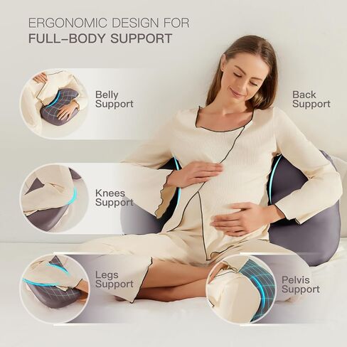 Pregnancy Pillow for Sleeping, Full Body Maternity Pillow, Cooling & Buttery Soft Sustainable Tencel Lyocell with Removable & Washable Cover, Multi-Functional Comfort, Grey Green in Saudi Arabia