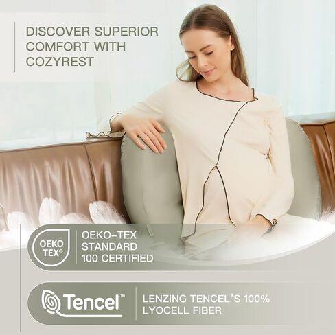 Pregnancy Pillow for Sleeping, Full Body Maternity Pillow, Cooling & Buttery Soft Sustainable Tencel Lyocell with Removable & Washable Cover, Multi-Functional Comfort, Grey Green in Saudi Arabia